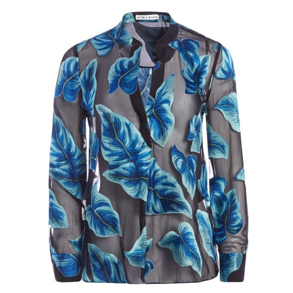 Alice + Olivia Tops - Alice + Olivia Blue Paradise Leaves Rosario Blouse.